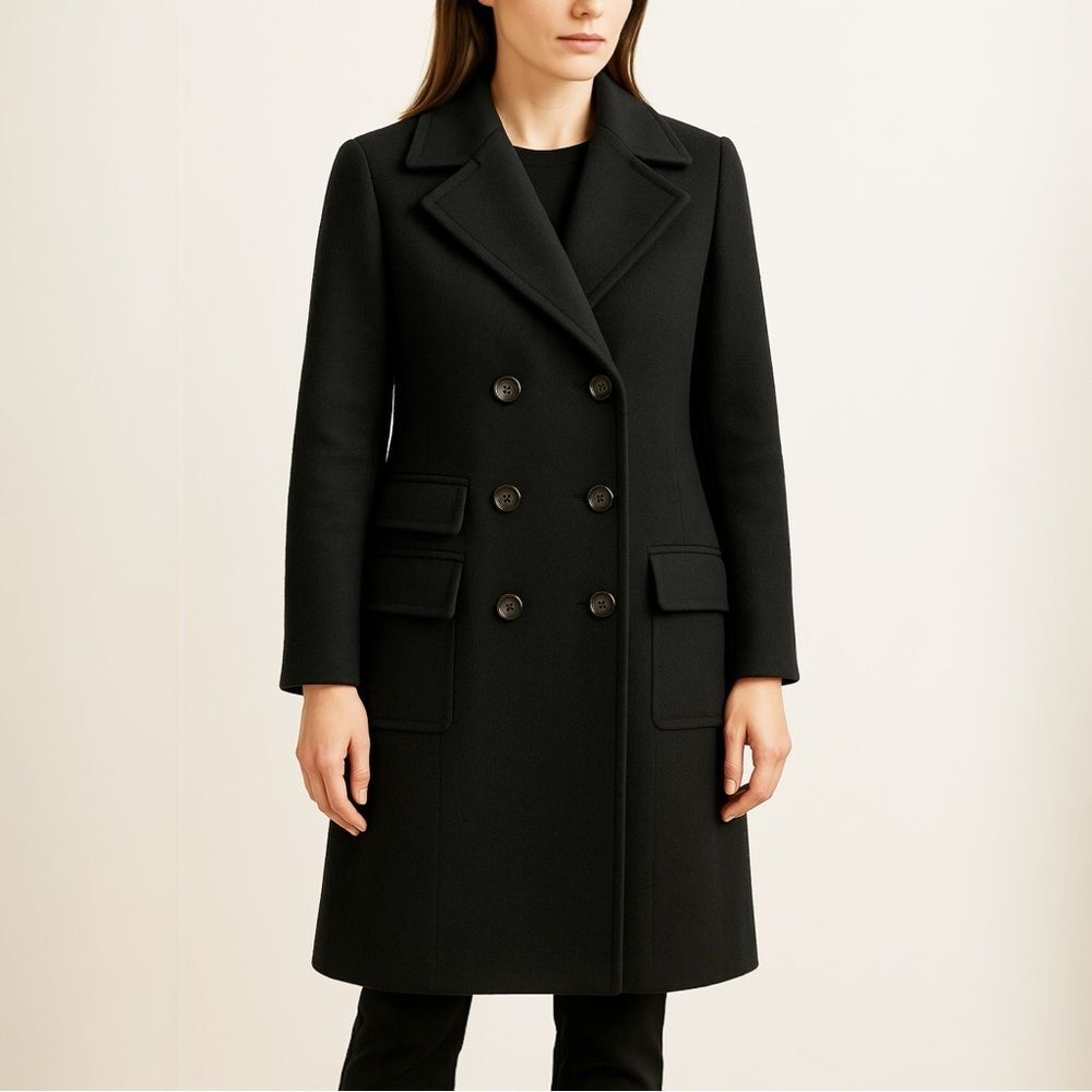 Makoff Salt Lake City Black Wool Coat Vintage Double Breasted Peacoat Sz Medium